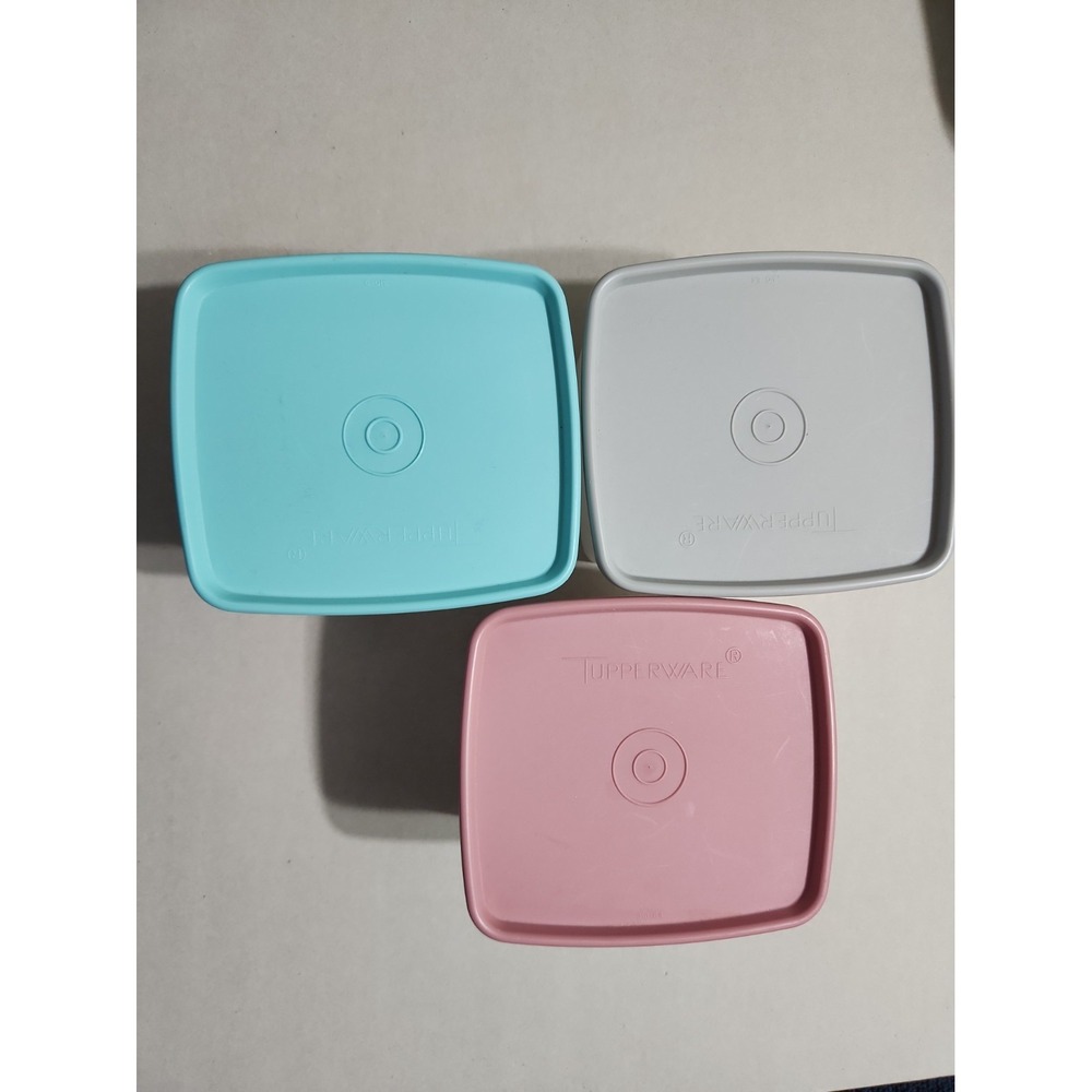 Vintage Tupperware Pastel Square Storage Containers Set of 3 Lids Made in USA - Picture 2 of 15